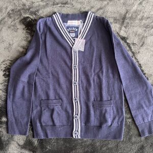 Boy 8Y button down cardigan classy little kids sweater navy blue from France